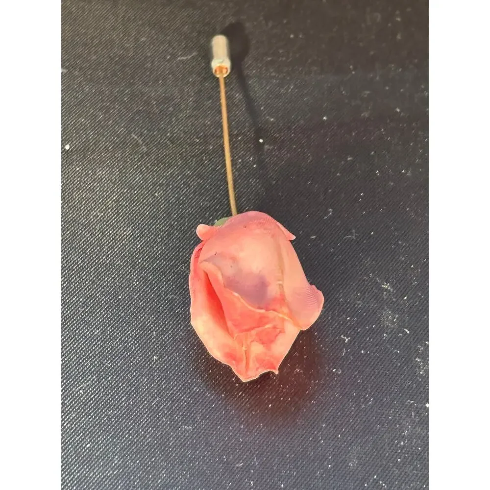 Artist Made Ceramic Pink Rose Stick Pin Lapel Hat Pin Vintage